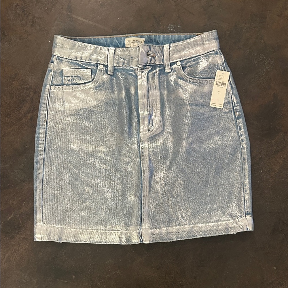 Pilcro Shimmering Silver Mini Skirt